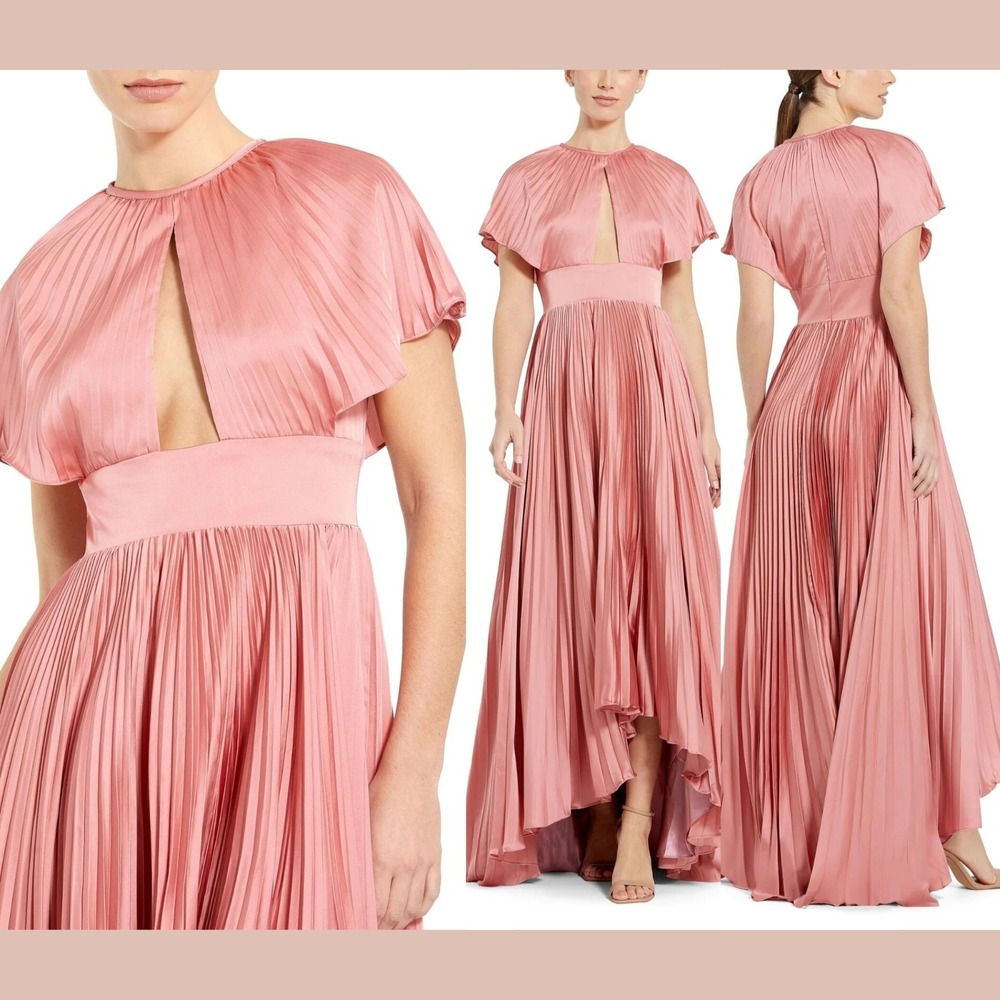 NWT Mac Duggal [ 8 ] 11637‎ Pleated Satin High Low Gown in Rose Pink J2307
